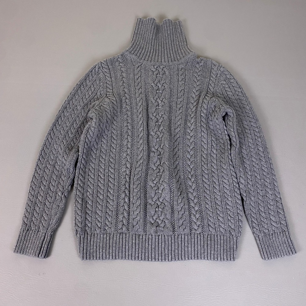 Croft & Barrow Cable Knit Turtleneck Sweater Women's Size Large Gray 100% Cotton